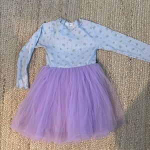 Floral Long Sleeve Dress with Purple Tulle Skirt
